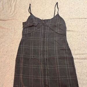 Topshop Grey Plaid Midi Dress